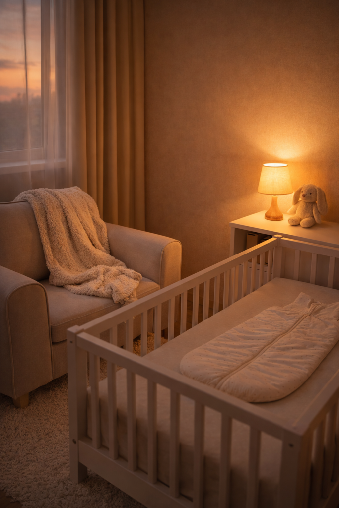 Lampă de veghe într-o cameră calmă pentru bebeluș