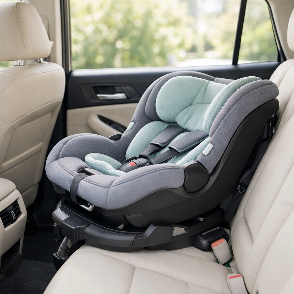 Scaun auto pentru bebeluș montat corect pe bancheta din spate a unei mașini